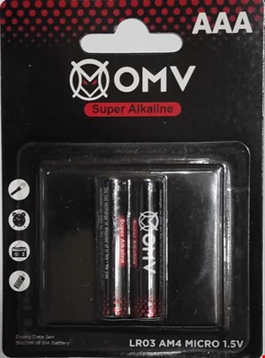 باتری نیم قلمی آلکالاین دو عددی OMV 1.5V AAA
