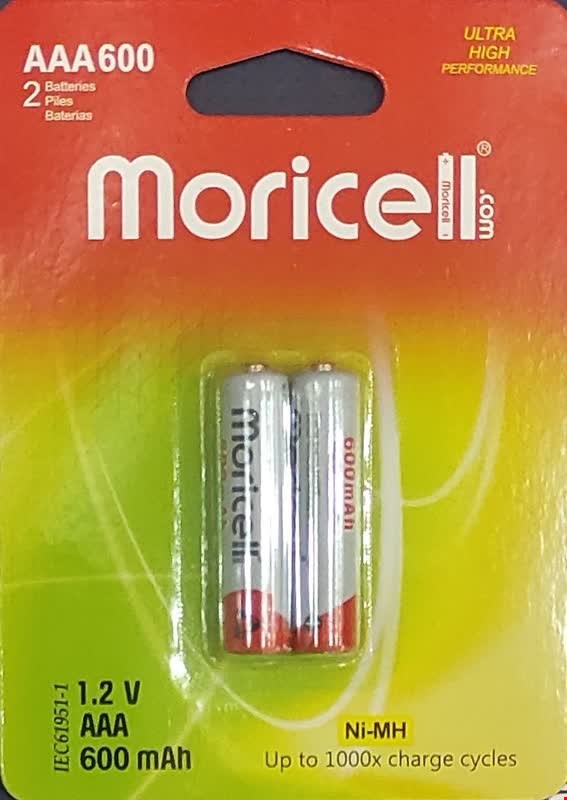 باتری نیم قلمی شارژی moricell 1.2v  AAA600Mah