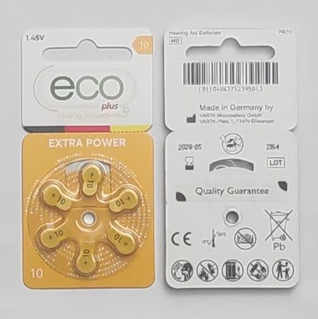 باتری سمعک اکو پلاس کد 10 ساخت آلمان ورق 6 عددی