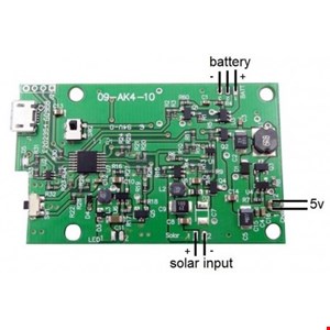 ماژول شارژر باتری لیتیومی با ورودی تغذیه micro USB و پنل خورشیدی