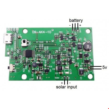 ماژول شارژر باتری لیتیومی با ورودی تغذیه micro USB و پنل خورشیدی