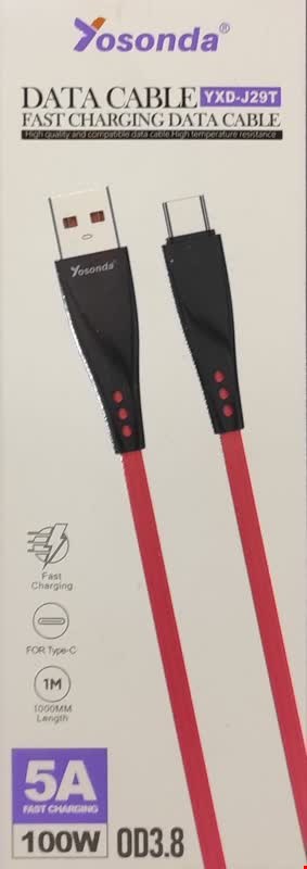 کابل تایپ سی فست شارژ 100 وات یوسوندا YXD-J29T طول 1 متر