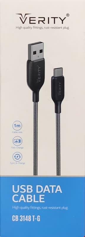 کابل تایپ سی فست شارژ وریتی CB-3148T طول 1 متر